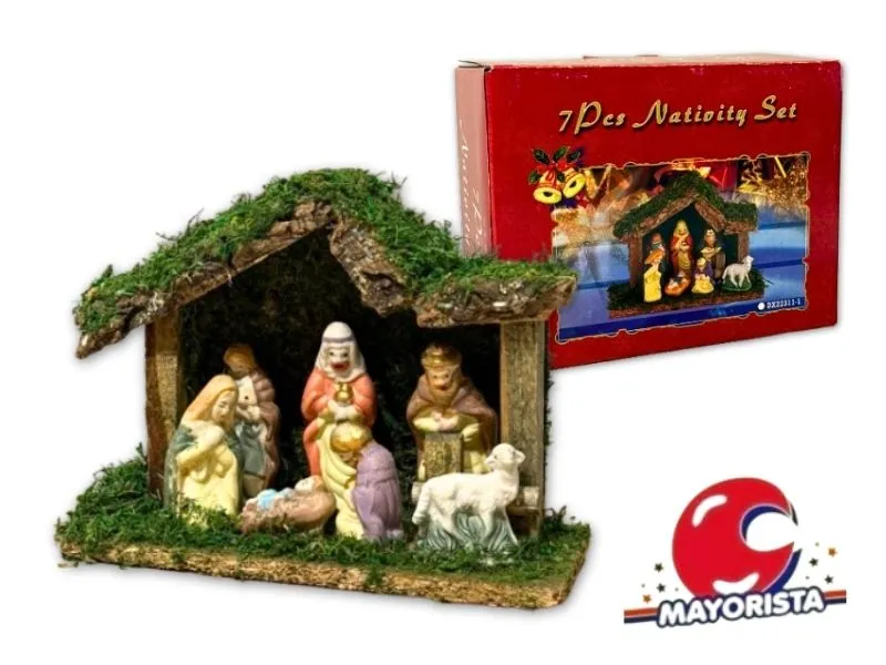 PESEBRE 7 PIEZAS CON CABANA EN CAJA 18X13 (DX22311-1) POKA
