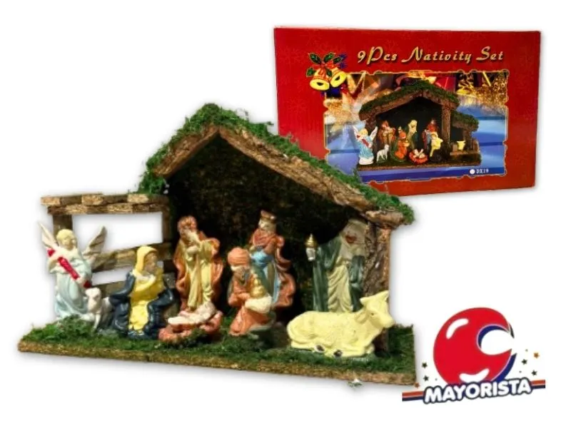 PESEBRE 9 PIEZAS CON CABANA EN CAJA 30X19 (DX3404) POKA