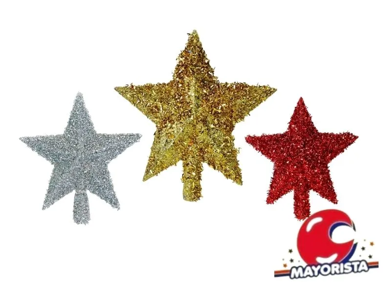 PUNTAL ESTRELLA 15 CM CON GIBRE PLATA/DORADA/ROJA (NS203406) POKA