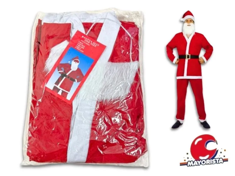 TRAJE PAPA NOEL DE PANO ADULTO 5 PCS (NS067586) POKA