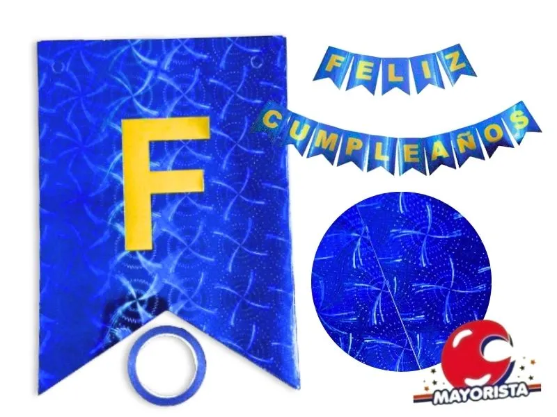 BANDERIN CARTON HOLOGRAFICO AZUL FELIZ CUMPLE (GB828-10256) CHG