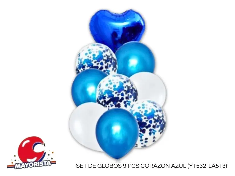 SET DE GLOBOS 9 PCS CORAZON AZUL (Y1532-LA513) CHG