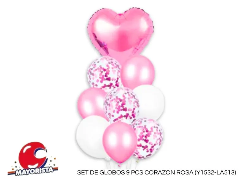 SET DE GLOBOS 9 PCS CORAZON ROSA (Y1532-LA513) CHG