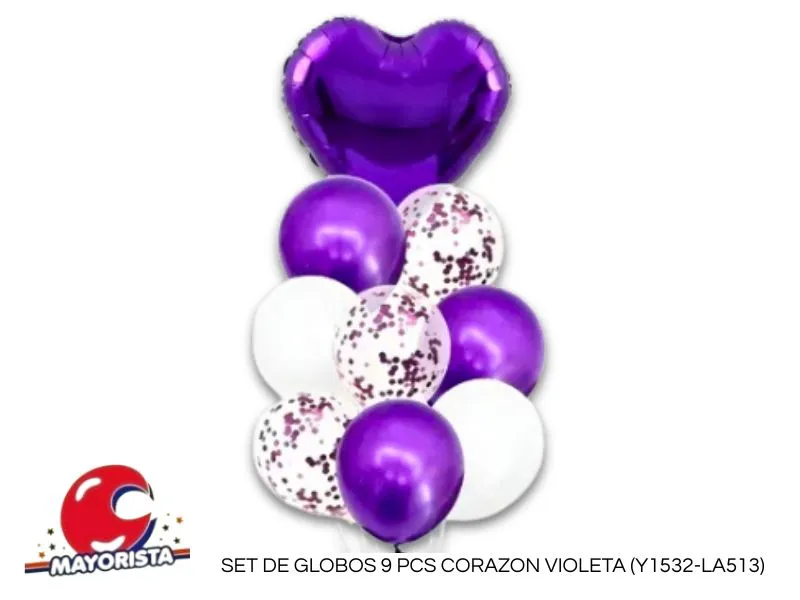SET DE GLOBOS 9 PCS CORAZON VIOLETA (Y1532-LA513) CHG