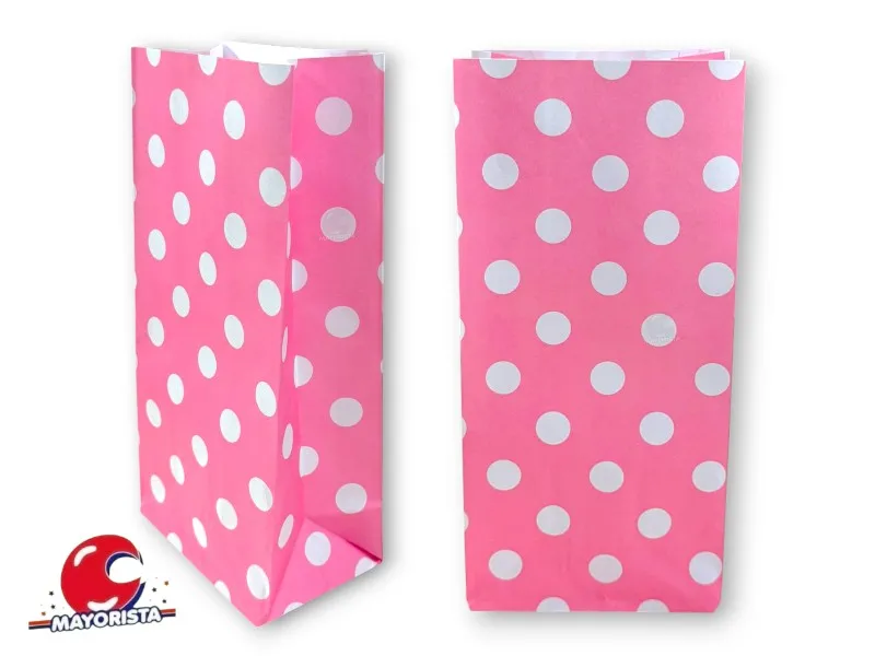 BOLSITA PAPEL X 10 ROSA LUNARES BLANCOS 15X25X8 SPACE