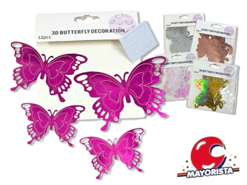MARIPOSAS ADHESIVAS X 12 CALADAS METALIZADAS (YJ0792) YJ IMPORT