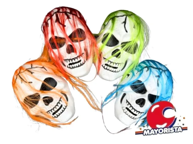 MASCARA RIGIDA CALAVERA CON PELO COLORES (YJ0131) YJ IMPORT