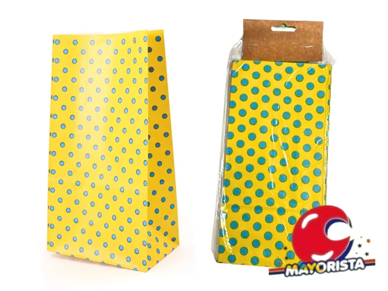 BOLSITA PAPEL X 10 AMARILLA LUNARES TURQUESA (BLU28) KAPPSA