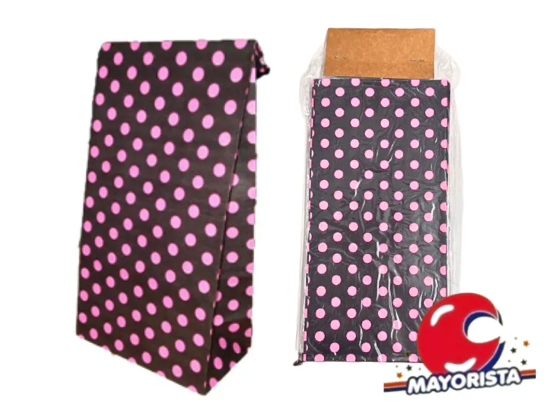 BOLSITA PAPEL X 10 NEGRA LUNARES ROSA FLUO (BLU25) KAPPSA